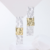 Two-Tone Hammered Sterling Silver Drop Earrings for Women, Geometric Rectangular Layered Dangle Earrings, Handcrafted Split Color Fashion Jewelry