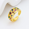 925 Sterling Silver Gold Plated Open Wide Band Multicolor Cubic Zirconia Ring