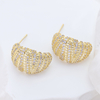 Women S925 Silver Statement Earrings 3A CZ Pave Spiral Curved Chunky Stud Earrings