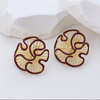14K Gold Plated S925 Sterling Silver Pearl Flower Stud Earrings,Red Enamel Border Textured Floral Statement Earrings for Women