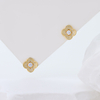 14K Gold Plated Sterling Silver Clover Stud Earrings, Dainty Four Leaf Clover Earrings with Clear Cubic Zirconia, Minimalist Lucky Jewelry Gift for Women Girls