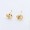 925 Sterling Silver Oval Stud Earrings for Women, 3A Cubic Zirconia Minimalist Earrings, Dainty Textured Gold Plated Earrings Hypoallergenic for Sensitive Ears