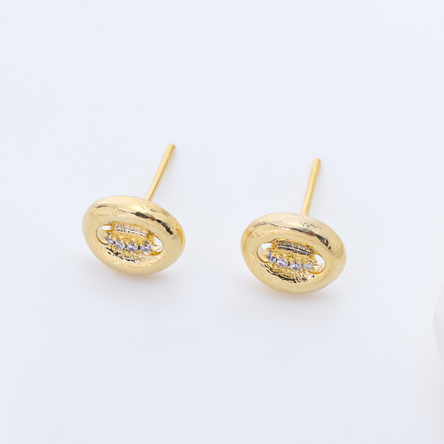 925 Sterling Silver Oval Stud Earrings for Women, 3A Cubic Zirconia Minimalist Earrings, Dainty Textured Gold Plated Earrings Hypoallergenic for Sensitive Ears