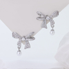 Sterling Silver Bowknot Stud Earrings for Women, 3A Cubic Zirconia Bow Dangle Pearl Drop Earrings Elegant Wedding Bridal Jewelry Gift
