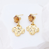 14K Gold Plated Sterling Silver Dangle Earrings, Brown Cubic Zirconia Textured Clover Drop Earrings, Vintage Four Leaf Clover Jewelry Gift for Women