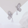 925 Sterling Silver Butterfly Drop Earrings with Tapered Baguette & Pear Cut Cubic Zirconia, Dainty CZ Butterfly Dangle Earrings for Women, Hypoallergenic Bridal Wedding Jewelry Gift