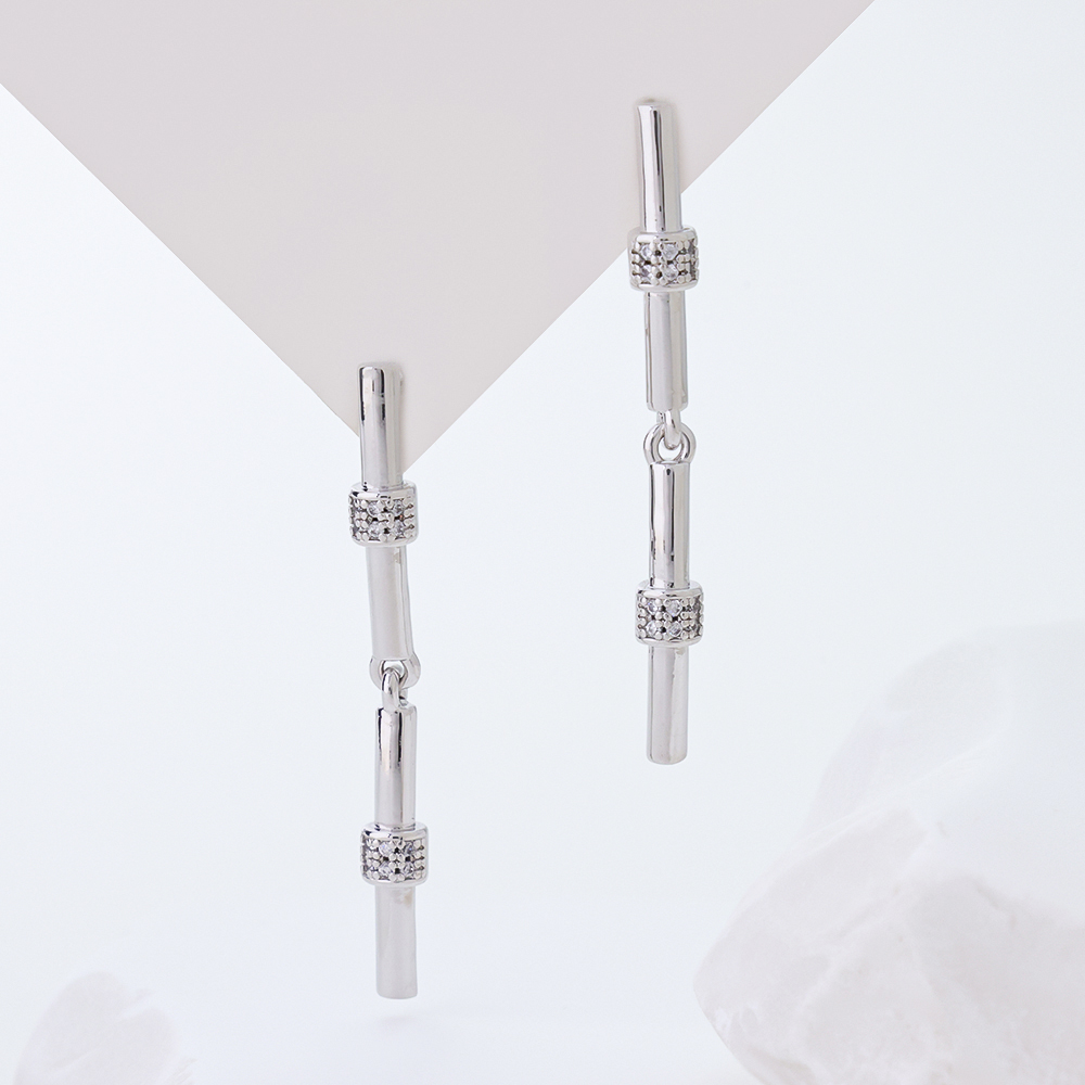 Handmade Hammered Texture Silver Bar Earrings, Modern Geometric 925 Silver Drop Jewelry, Lightweight & Tarnish Resistant
