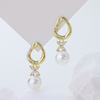 Extended Title: Irregular Hollow Gold Hoop with Rhinestone Bow Accent & Round White Pearl Drop Dangle Earrings for Women Elegant Daily Wedding Jewelry