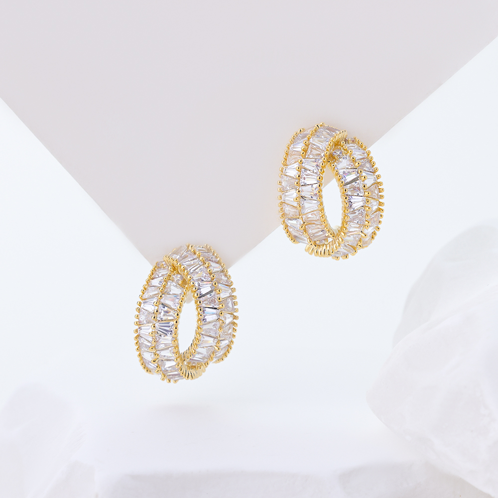 Goodliness Silver Square Hoop Earrings with Baguette Zircon Guangzhou