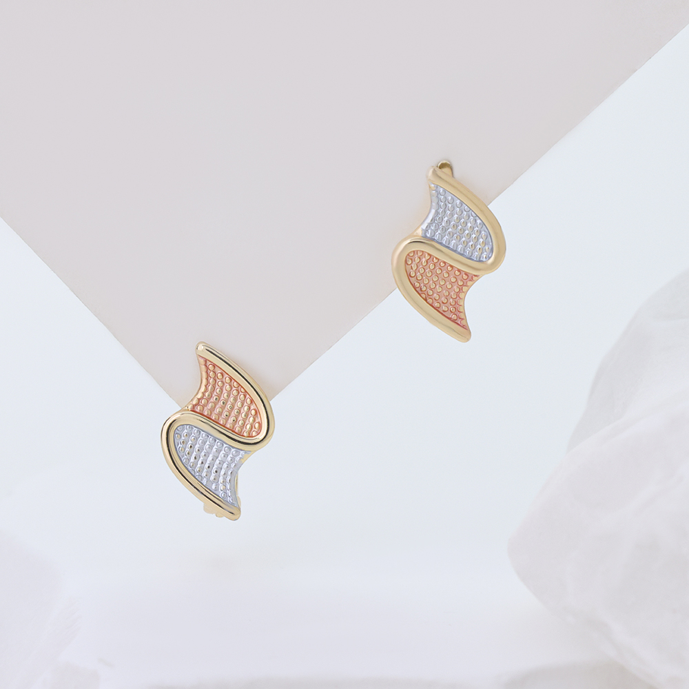 Sterling Silver S-Shaped Hoop Earrings for Women, Two-Tone Rose Gold & Silver Plated Huggie Earrings, Dainty Textured Curved Earrings Hypoallergenic Jewelry for Gift