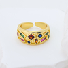 925 Sterling Silver Gold Plated Open Wide Band Multicolor Cubic Zirconia Ring