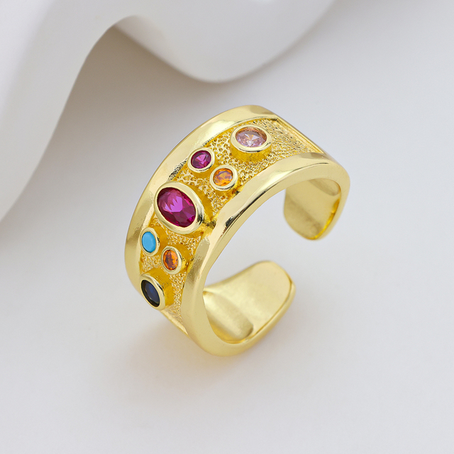 S925 Silver Gold Plated Multi color CZ Wide Open Ring