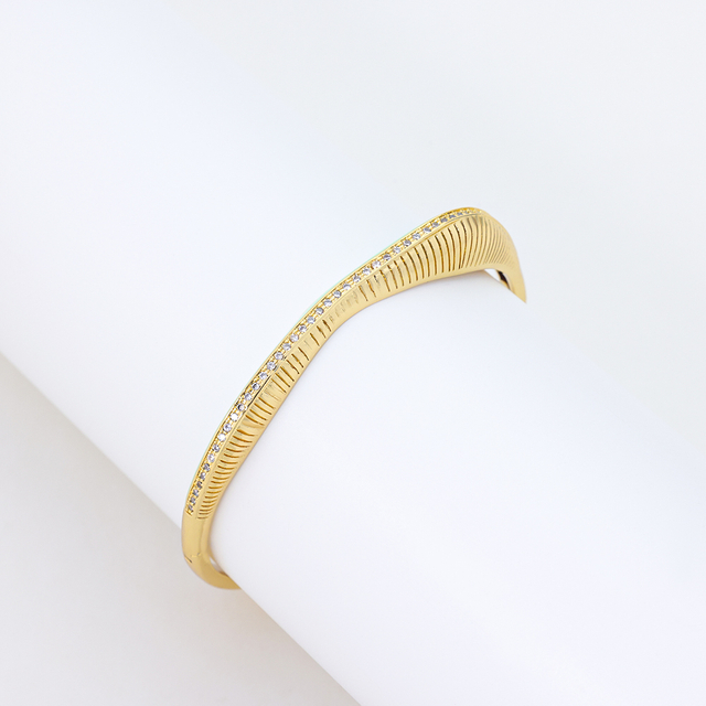 S925 Silver Gold Plated Hammered Vintage CZ Boho Bangle