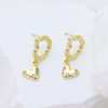 S925 Sterling Silver Hammered Hoop Heart Zircon Dangle Earrings for Women