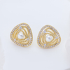 14K Gold Plated S925 Silver Triangle Pearl Stud Earrings, Hollow Twisted Rope Cubic Zirconia Earrings for Women