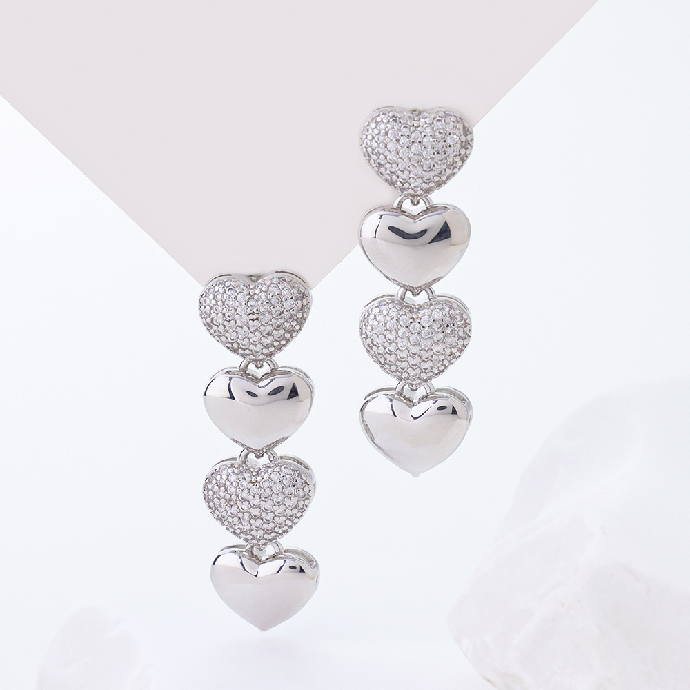 Chic Rhinestone Heart Drop Earrings - Sparkling Paved & Polished Heart Dangle Jewelry