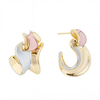Sterling Silver Three-Tone Curved Hoop Earrings for Women | 14K Gold & Rose Gold Plated | Minimalist Geometric Statement Jewelry | Hypoallergenic C-Hoop Earrings