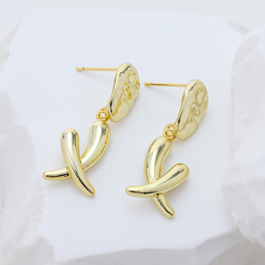 Gold Plated Sterling Silver Earrings – Modern Twisted Drop Earrings for Women, Fashion Jewelry