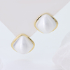 925 Sterling Silver Square Stud Earrings with Cat's Eye Pearl, Minimalist Gold Plated Jewelry for Women, Hypoallergenic Brushed Finish
